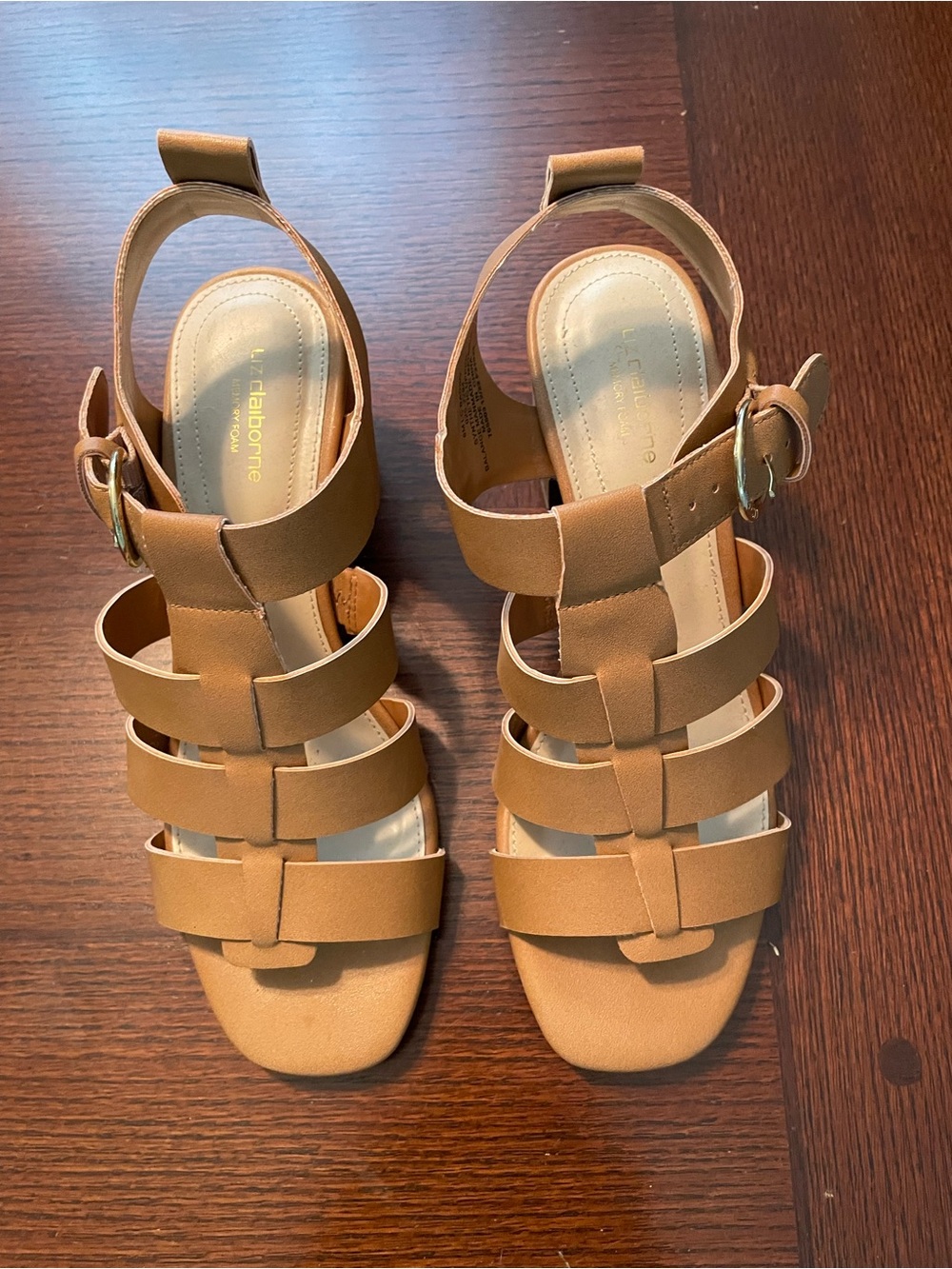 Liz Claiborne Tan Strappy Buckle Sandals